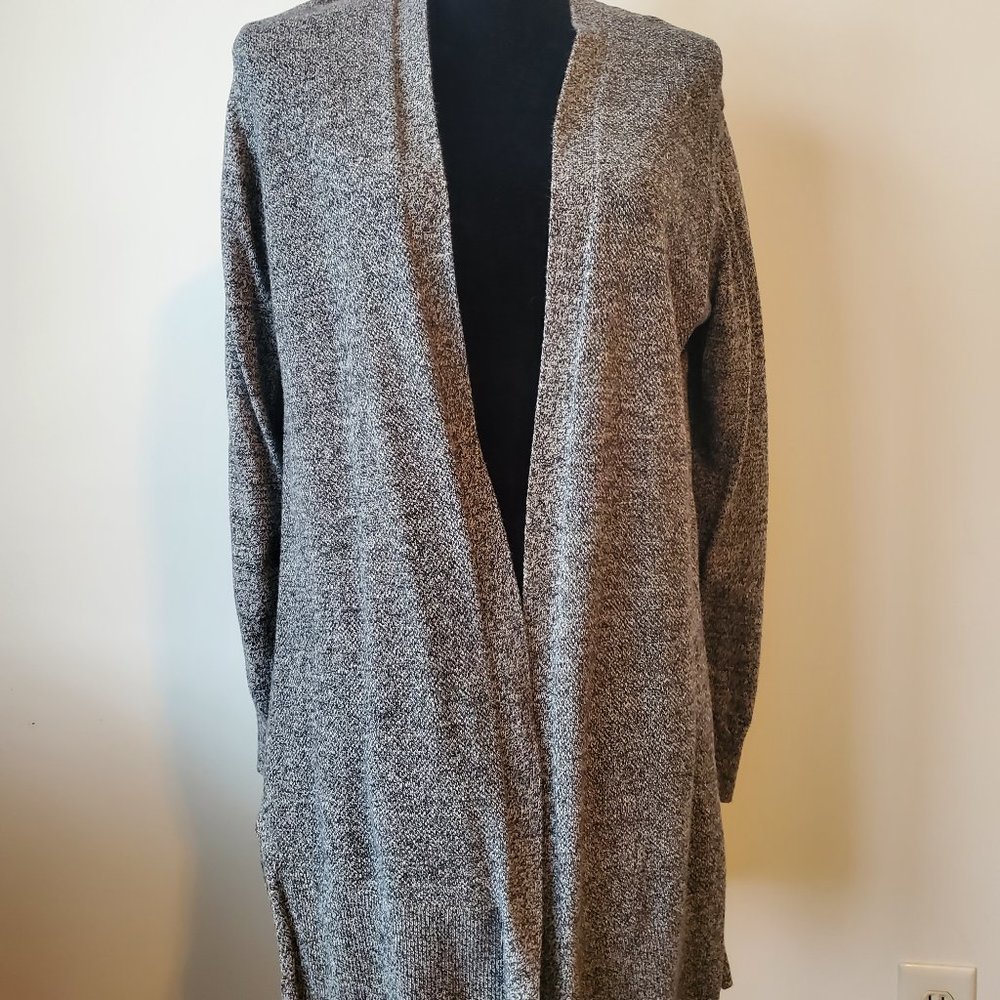 GAP WOMENS OPEN LONG CARDIGAN SIZE L SALT & PEPPER